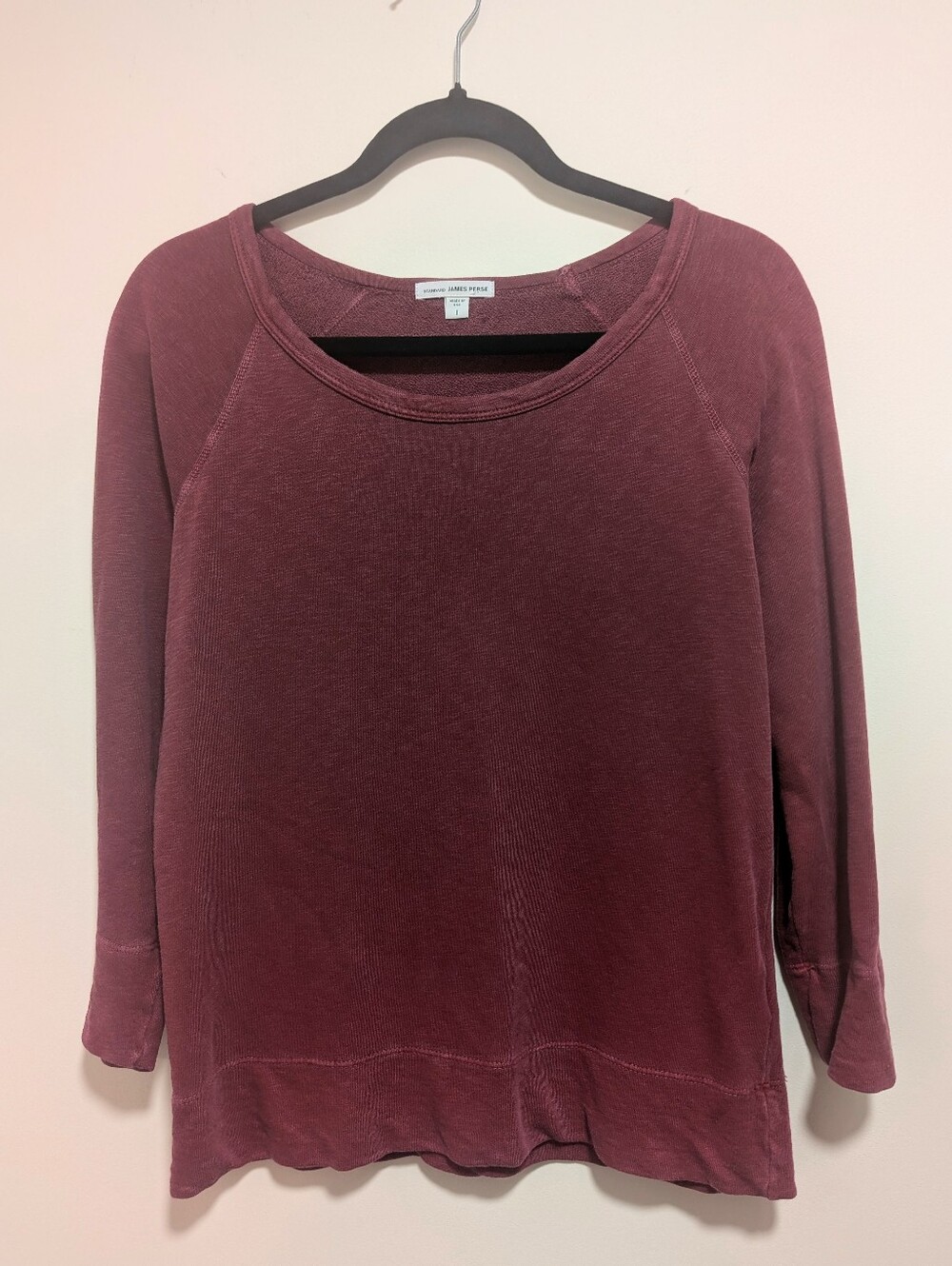James Perse | Vintage Supima Cotton Fleece Raglan Sweatshirt Burgundy